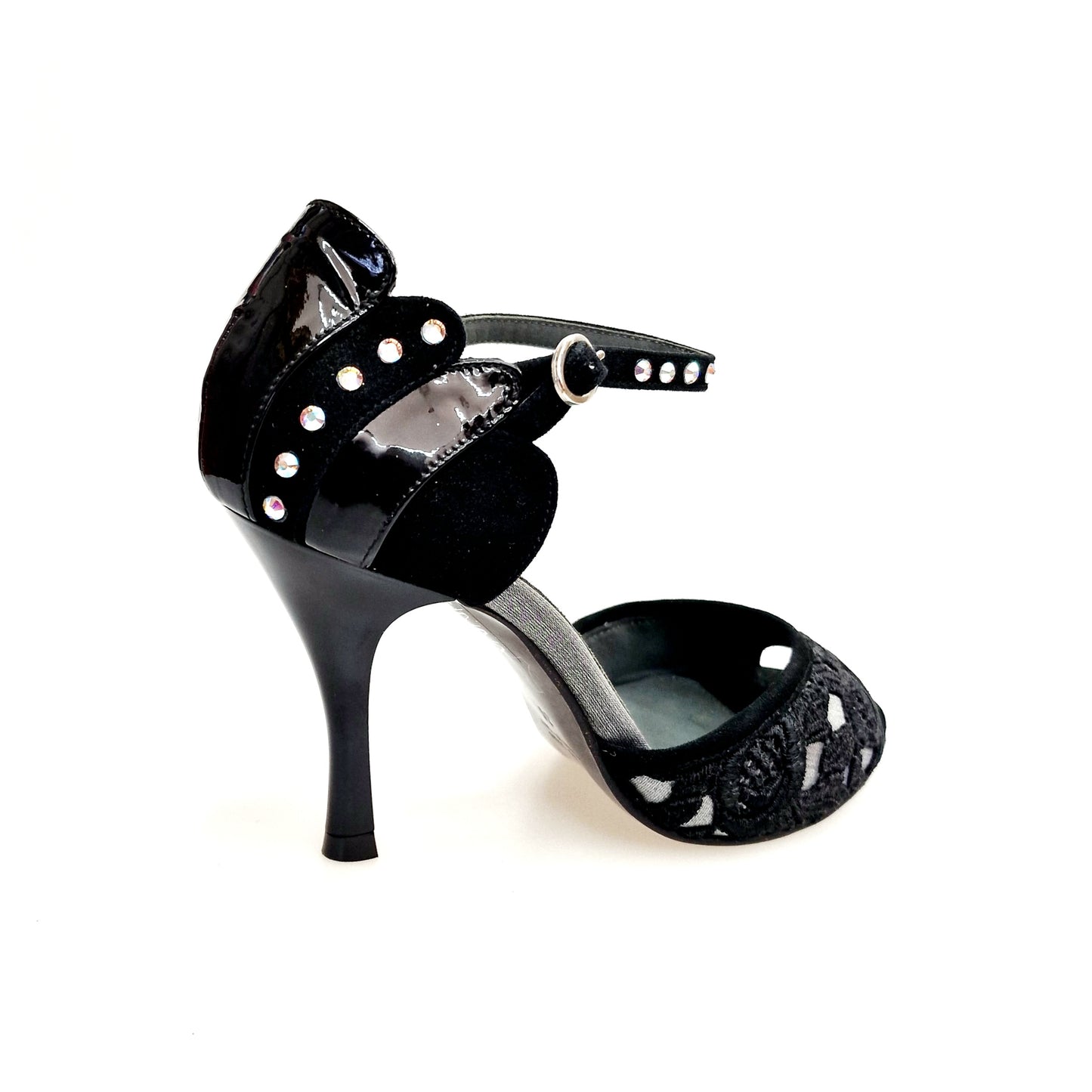 Sandalo donna Wish Dance BRUNA/BO Sw Plus F.3407 con tacco in camoscio nero, Swarovski Boreali e tomaia in pizzo Sally nero.