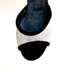 Load image into Gallery viewer, WENDY/BO  F.533 (R.L. by WISH DANCE) - Sandalo in Camoscio Nero e Glitter Argento Tacco Basso a Rocchetto rotondo Smaltato Nero
