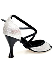 Carica immagine nella Galleria, WENDY/BO  F.533 (R.L. by WISH DANCE) - Sandalo in Camoscio Nero e Glitter Argento Tacco Basso a Rocchetto rotondo Smaltato Nero
