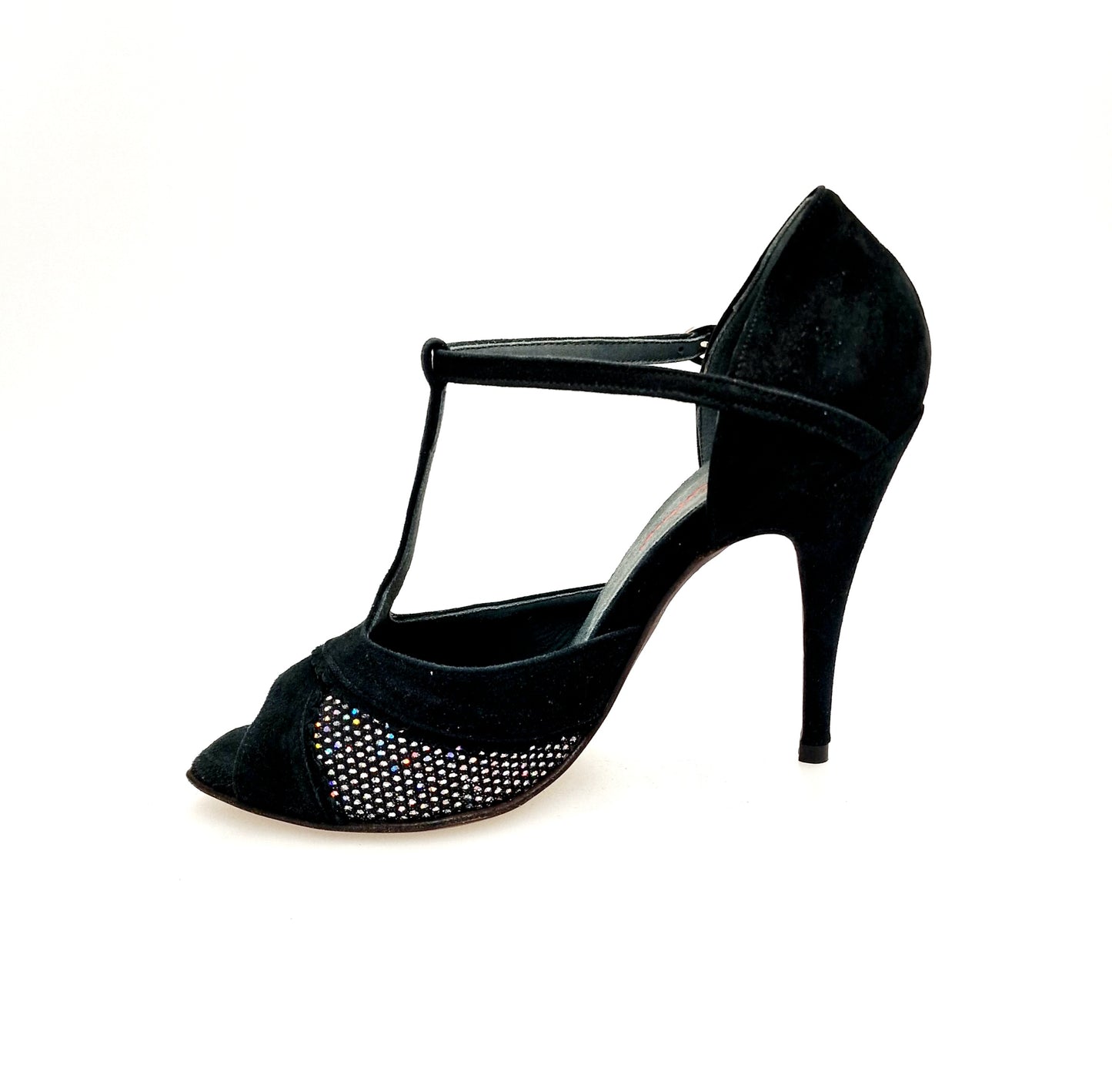 Scarpa in camoscio nero e rachele multicolor Wish Dance F.626 con tacco a spillo sottile, stile elegante e sofisticato.