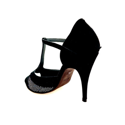 Scarpa in camoscio nero e rachele boreale multicolor con tacco a spillo sottile, modello JANIS F.626 di Wish Dance Shop