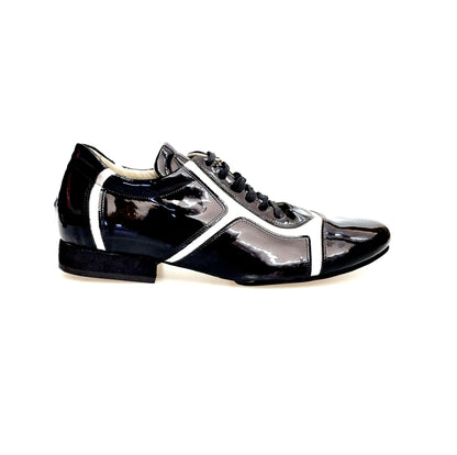 Scarpa Antony 115 da uomo in vernice nera con inserti in pelle argento, sneaker Wish Dance Shop, stile moderno e originale