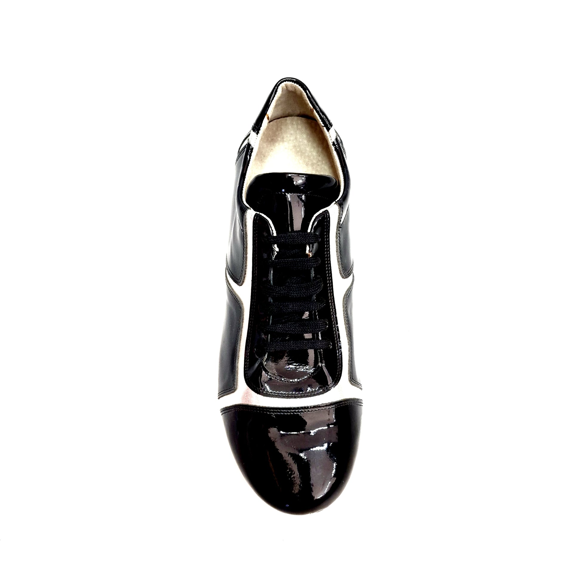 Scarpa Antony 115 da uomo, sneaker in vernice nera con inserti in pelle argento, stile casual e moderno.