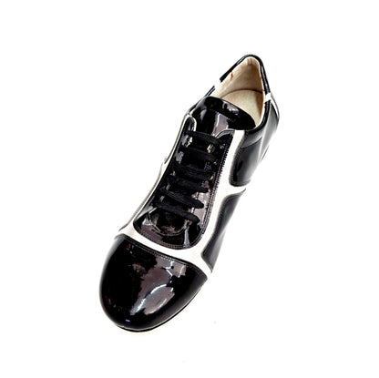 Scarpa Antony 115 da uomo, sneaker in vernice nera con inserti in pelle argento, stile moderno e alla moda