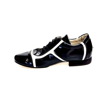 Scarpa Antony 115 da uomo in vernice nera con inserti in pelle argento, sneaker Wish Dance Shop.