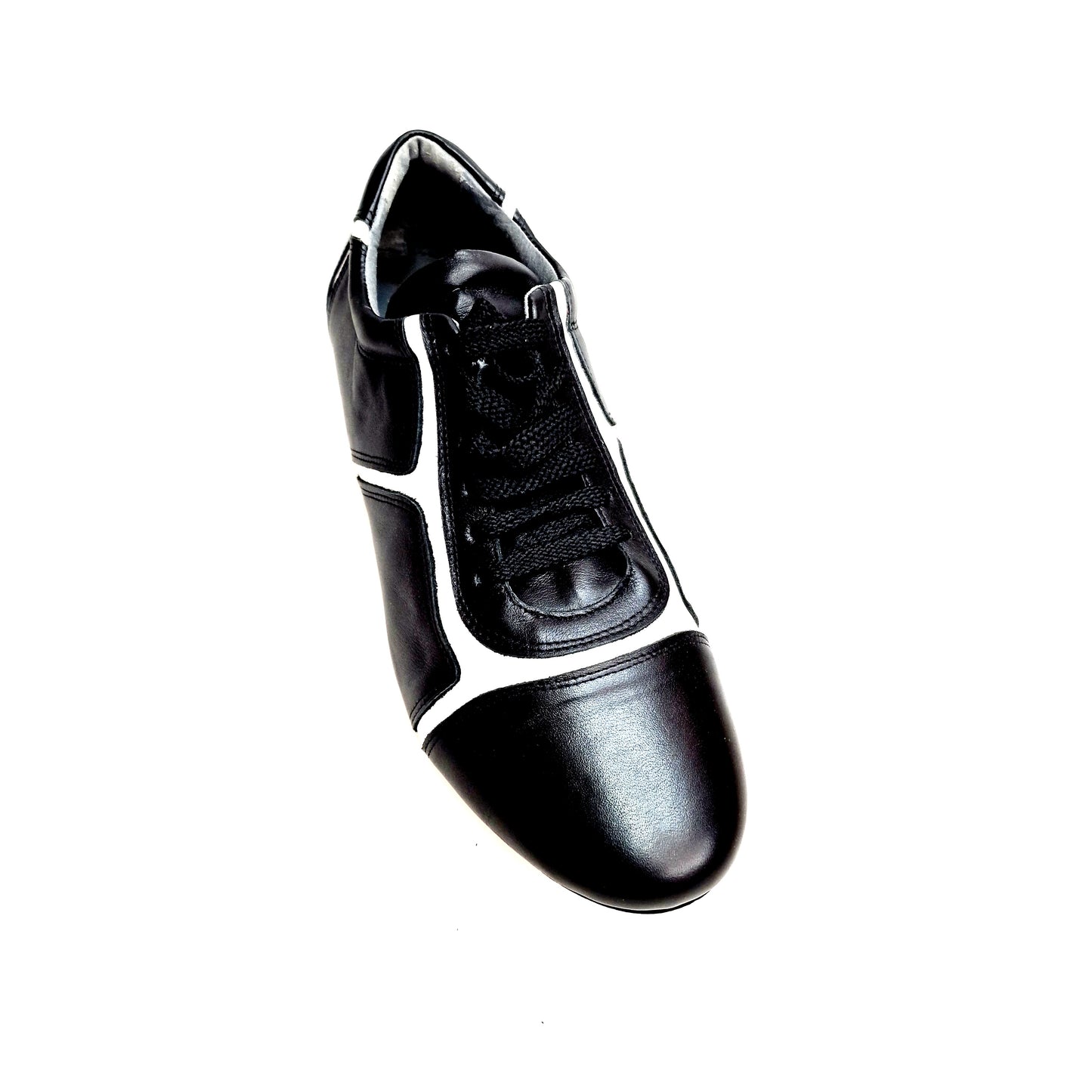 Scarpa Antony 115 da uomo in pelle nera con inserti in vernice bianca, sneaker Wish Dance Shop in primo piano