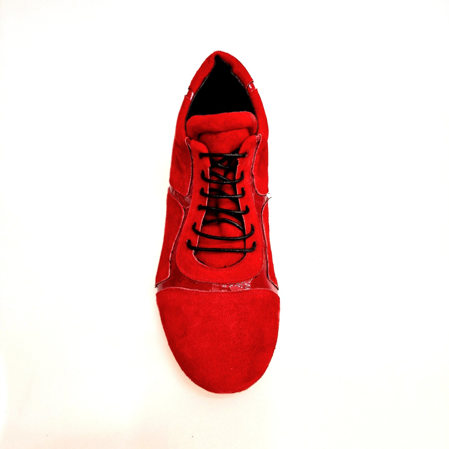 Scarpa Antony 115 da uomo in camoscio rosso con inserti in vernice rossa, sneaker stringata di Outlet, vista dettagliata.