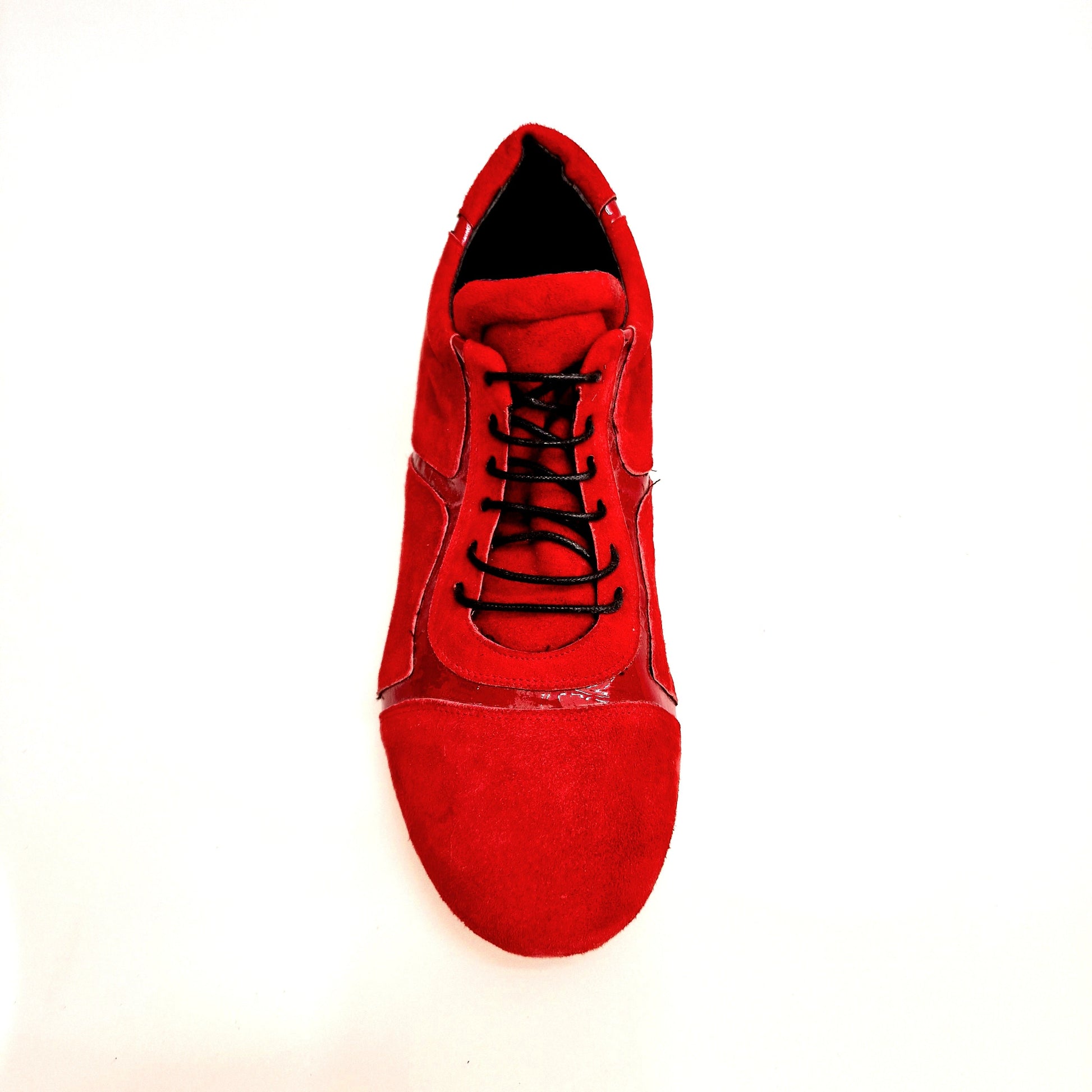 Scarpa Antony 115 da uomo in camoscio rosso con inserti in vernice rossa, sneaker stringata di Outlet, vista dettagliata.