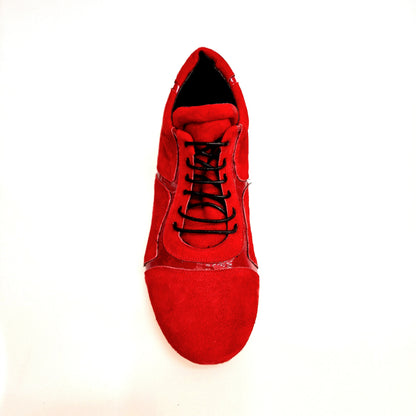 Scarpa Antony 115 da uomo in camoscio rosso con inserti in vernice rossa, sneaker stringata di Outlet, vista dettagliata.