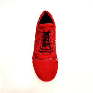 Antony 115 Sneaker - Men's Shoe in Red Suede with Red Patent Leather inserts