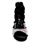 Carica immagine nella Galleria, Olimpya One - Sandalo a Tronchetto in Camoscio Nero e Swarovski Boreali parziali con Plateau e Tacco alto a Spillo largo
