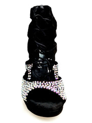 Carica immagine nella Galleria, Olimpya One - Sandalo a Tronchetto in Camoscio Nero e Swarovski Boreali parziali con Plateau e Tacco alto a Spillo largo
