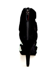 Carica immagine nella Galleria, Olimpya One - Sandalo a Tronchetto in Camoscio Nero e Swarovski Boreali parziali con Plateau e Tacco alto a Spillo largo
