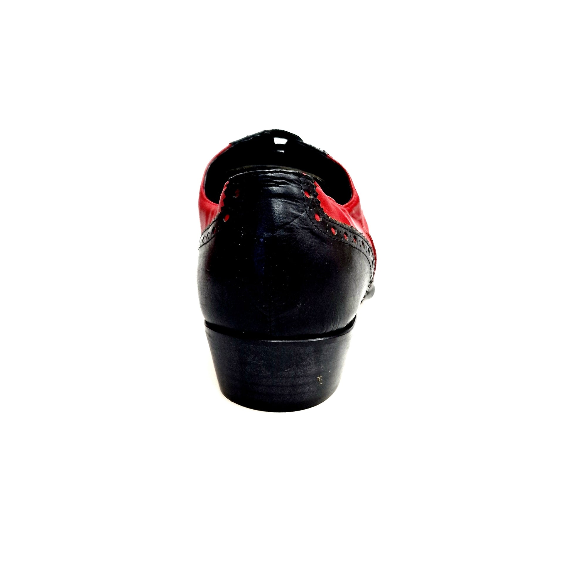 Scarpa da uomo Samuel Movida Wish Dance in pelle nera e rossa, con tacco in legno, forma lunga e dettagli eleganti.