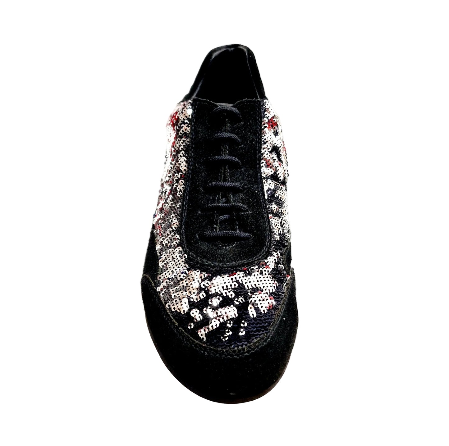 Scarpa da uomo Movida by WISH DANCE, sneaker in camoscio nero con dettagli di paillettes argento, stile elegante e moderno