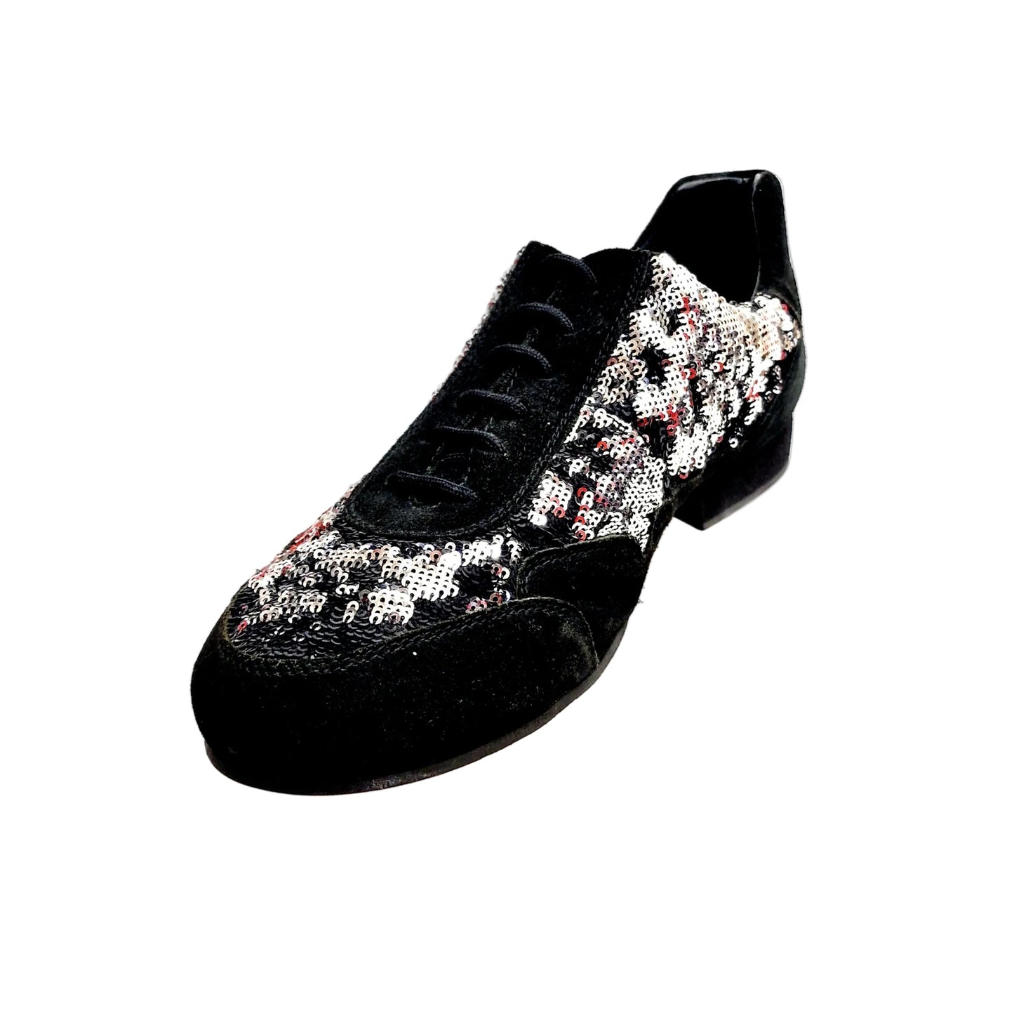 Scarpa da uomo Movida by WISH DANCE, sneaker in camoscio nero con dettagli di paillettes argento, stile elegante e alla moda
