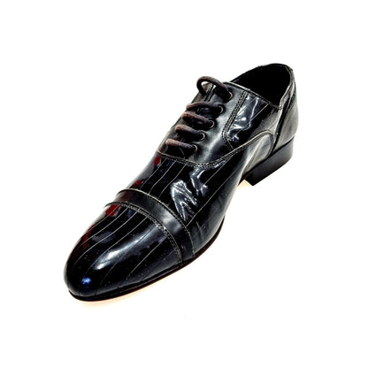 Scarpa da uomo BRAD Movida by WISH DANCE, scarpa in pelle e vernice nera con tacco in legno, stile elegante e moderno