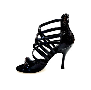 (360) - Women's High Sandal in Black Patent Leather and Black Leather with Black Leather and Black Patent Straps with Stiletto Heel