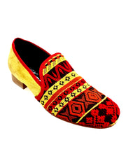 Load image into Gallery viewer, MEXICAN MS21 - Mocassino Uomo Tessuto Fantasie Messicane tallone in Camoscio giallo Senape Tacco in Legno
