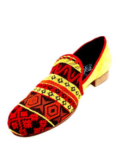 Load image into Gallery viewer, MEXICAN MS21 - Mocassino Uomo Tessuto Fantasie Messicane tallone in Camoscio giallo Senape Tacco in Legno
