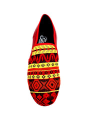 Load image into Gallery viewer, MEXICAN MS21 - Mocassino Uomo Tessuto Fantasie Messicane tallone pelle Rossa Tacco in Legno
