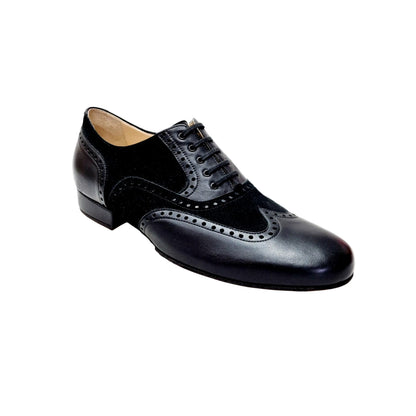 Scarpe stringate ADOLFO 811F Chicago Forata in pelle e camoscio nero, con suola divisa e profili forati, stile Oxford.