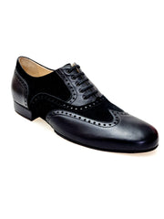 Carica immagine nella Galleria, ADOLFO (811F Chicago Forata) - Stringata a Coda di Rondine Mod. Oxford Profili Forati in Pelle Nera e Camoscio Nero con Suola Divisa
