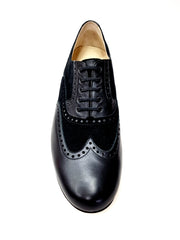 Carica immagine nella Galleria, ADOLFO (811F Chicago Forata) - Stringata a Coda di Rondine Mod. Oxford Profili Forati in Pelle Nera e Camoscio Nero con Suola Divisa
