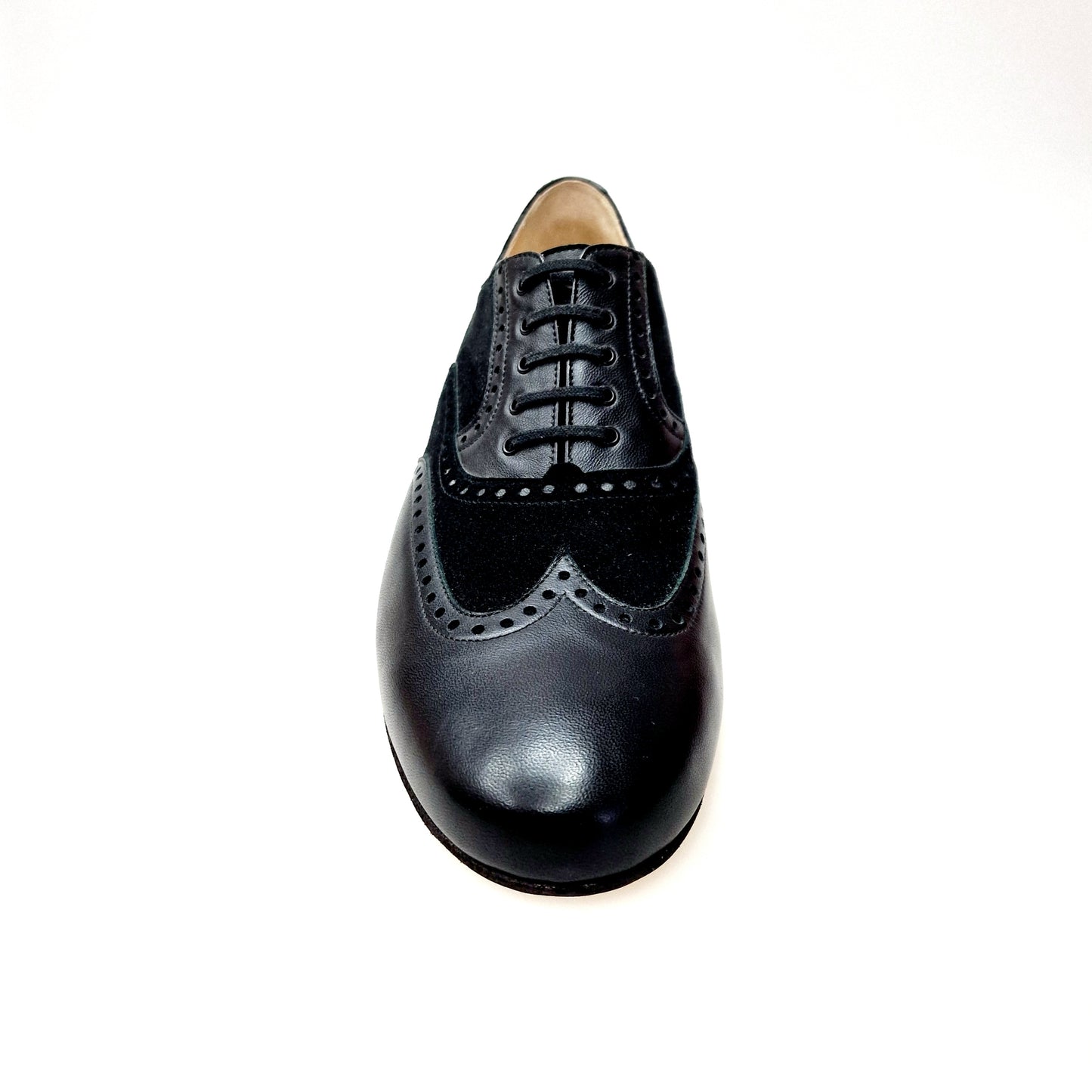 Scarpe stringate Adolfo Chicago Forata in pelle nera e camoscio nero con suola divisa, stile Oxford con profili forati.