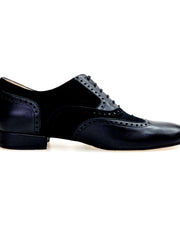 Carica immagine nella Galleria, ADOLFO (811F Chicago Forata) - Stringata a Coda di Rondine Mod. Oxford Profili Forati in Pelle Nera e Camoscio Nero con Suola Divisa
