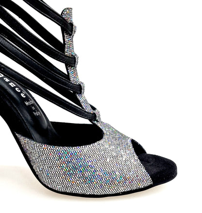 Scarpa da donna Boreale Silver multicolor con tallone in pelle nera, modello Wish Dance Shop, design elegante e colorato