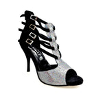 Load image into Gallery viewer, Lussuria F (779F) - Woman&#39;s Shoe in Multicolor Boreale Silver with Black Suede Heel
