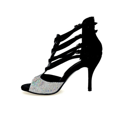 Scarpa da donna Malon 779F Wish Dance Shop in multicolore Boreale Silver con tallone in camoscio nero, vista frontale.