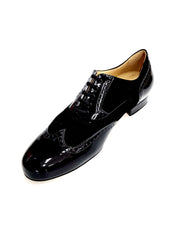 Load image into Gallery viewer, ADOLFO (811F Chicago Forata) - Stringata a Coda di Rondine Mod. Oxford Profili Forati in Vernice Nera e Camoscio Nero con Suola Intera
