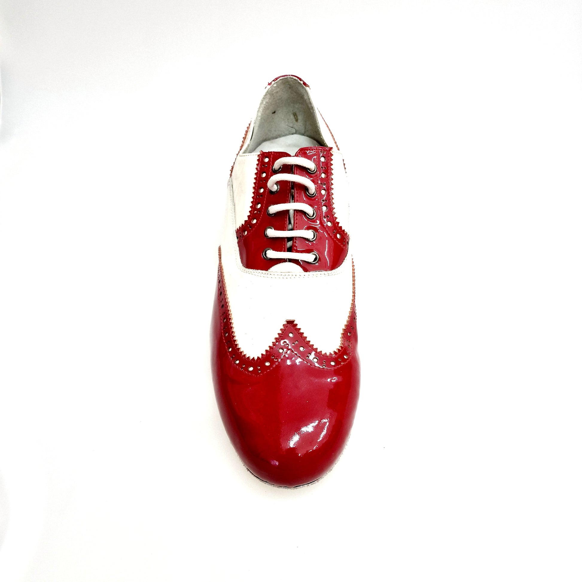 Scarpa da uomo Samuel Movida Wish Dance in vernice rossa e bianca con dettaglio coda di rondine tonda, modello MS14.