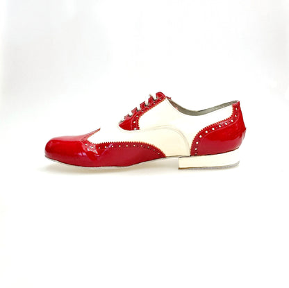 Scarpa da uomo Samuel Movida Wish Dance con vernice rossa e bianca, coda di rondine tonda, dettaglio elegante e lucido