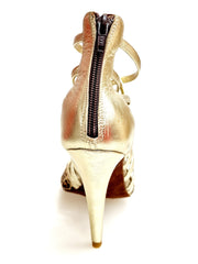 Load image into Gallery viewer, Megan (161P) - Sandalo da Donna in Pelle Oro con Tomaia Anteriore in Maculato con Tacco a Spillo Largo
