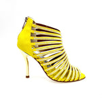 Load image into Gallery viewer, ELSY Plus (L7) - Sandalo a Tronchetto Da Donna in Morbido Camoscio Giallo Con Swarovski Boreali e Tacco a Spillo Laminato Oro
