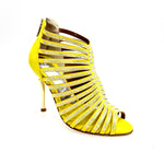 Load image into Gallery viewer, ELSY Plus (L7) - Sandalo a Tronchetto Da Donna in Morbido Camoscio Giallo Con Swarovski Boreali e Tacco a Spillo Laminato Oro
