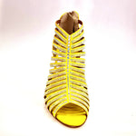 Load image into Gallery viewer, ELSY Plus (L7) - Sandalo a Tronchetto Da Donna in Morbido Camoscio Giallo Con Swarovski Boreali e Tacco a Spillo Laminato Oro
