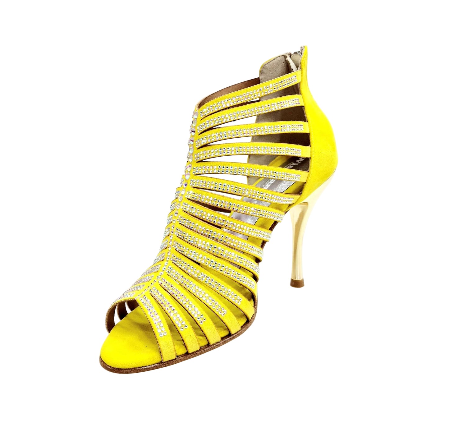 Sandalo a tronchetto Wish Dance Shop ELSY Plus (L7) in morbido camoscio giallo con Swarovski e tacco a spillo laminato oro