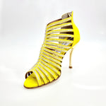 Load image into Gallery viewer, ELSY Plus (L7) - Sandalo a Tronchetto Da Donna in Morbido Camoscio Giallo Con Swarovski Boreali e Tacco a Spillo Laminato Oro
