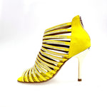 Load image into Gallery viewer, ELSY Plus (L7) - Sandalo a Tronchetto Da Donna in Morbido Camoscio Giallo Con Swarovski Boreali e Tacco a Spillo Laminato Oro
