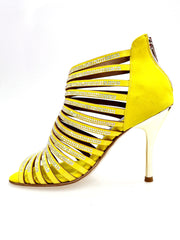 Carica immagine nella Galleria, ELSY Plus (L7) - Sandalo a Tronchetto Da Donna in Morbido Camoscio Giallo Con Swarovski Boreali e Tacco a Spillo Laminato Oro
