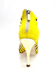 Carica immagine nella Galleria, ELSY Plus (L7) - Sandalo a Tronchetto Da Donna in Morbido Camoscio Giallo Con Swarovski Boreali e Tacco a Spillo Laminato Oro
