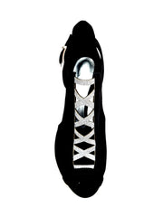 Carica immagine nella Galleria, DINKA (2304) -  Scarpa da Donna in Camoscio Nero inserto collopiede in Glitter Argento Tacco a Stiletto Squadrato Sottile Laminato Argento
