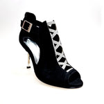 Load image into Gallery viewer, DINKA (2304) -  Scarpa da Donna in Camoscio Nero inserto collopiede in Glitter Argento Tacco a Stiletto Squadrato Sottile Laminato Argento
