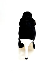 Carica immagine nella Galleria, DINKA (2304) -  Scarpa da Donna in Camoscio Nero inserto collopiede in Glitter Argento Tacco a Stiletto Squadrato Sottile Laminato Argento
