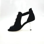 Load image into Gallery viewer, DINKA (2304) -  Scarpa da Donna in Camoscio Nero inserto collopiede in Glitter Argento Tacco a Stiletto Squadrato Sottile Laminato Argento
