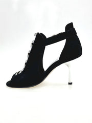 Carica immagine nella Galleria, DINKA (2304) -  Scarpa da Donna in Camoscio Nero inserto collopiede in Glitter Argento Tacco a Stiletto Squadrato Sottile Laminato Argento
